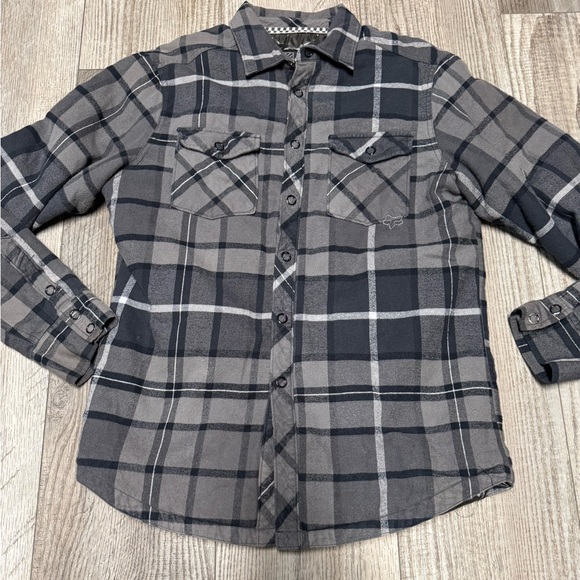 Vintage FOX Racing insulated flannel satin lined plaid shirt jacket gray black L - Picture 11 of 11